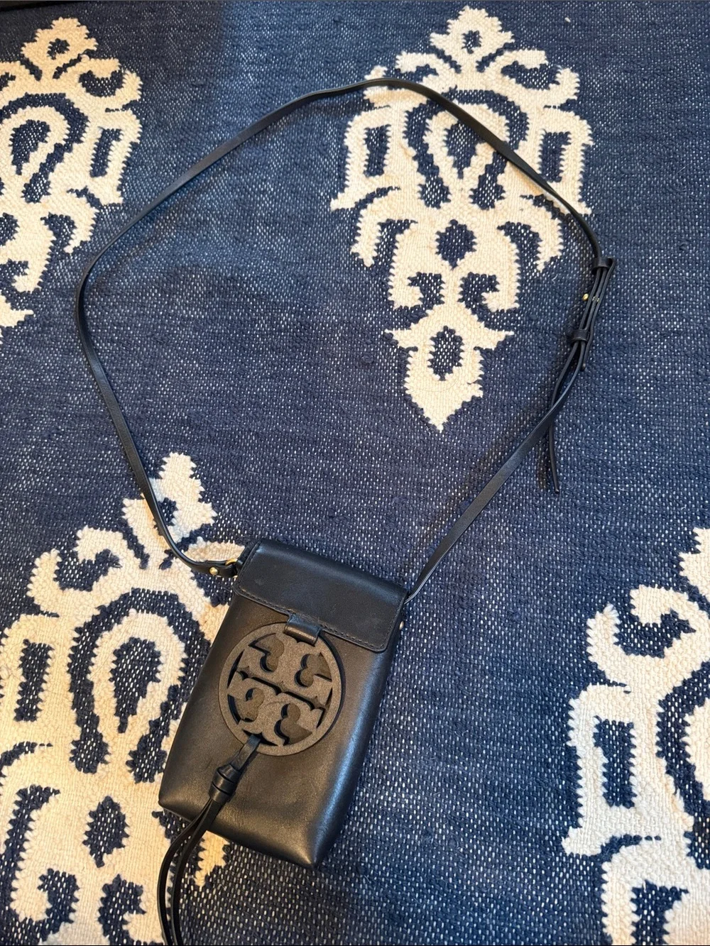 Tory Burch Black Leather Logo Phone Pouch Crossbody